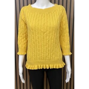 American Living Women's L Yellow Sweater Cotton Cable-Knit Casual Cozy Holiday